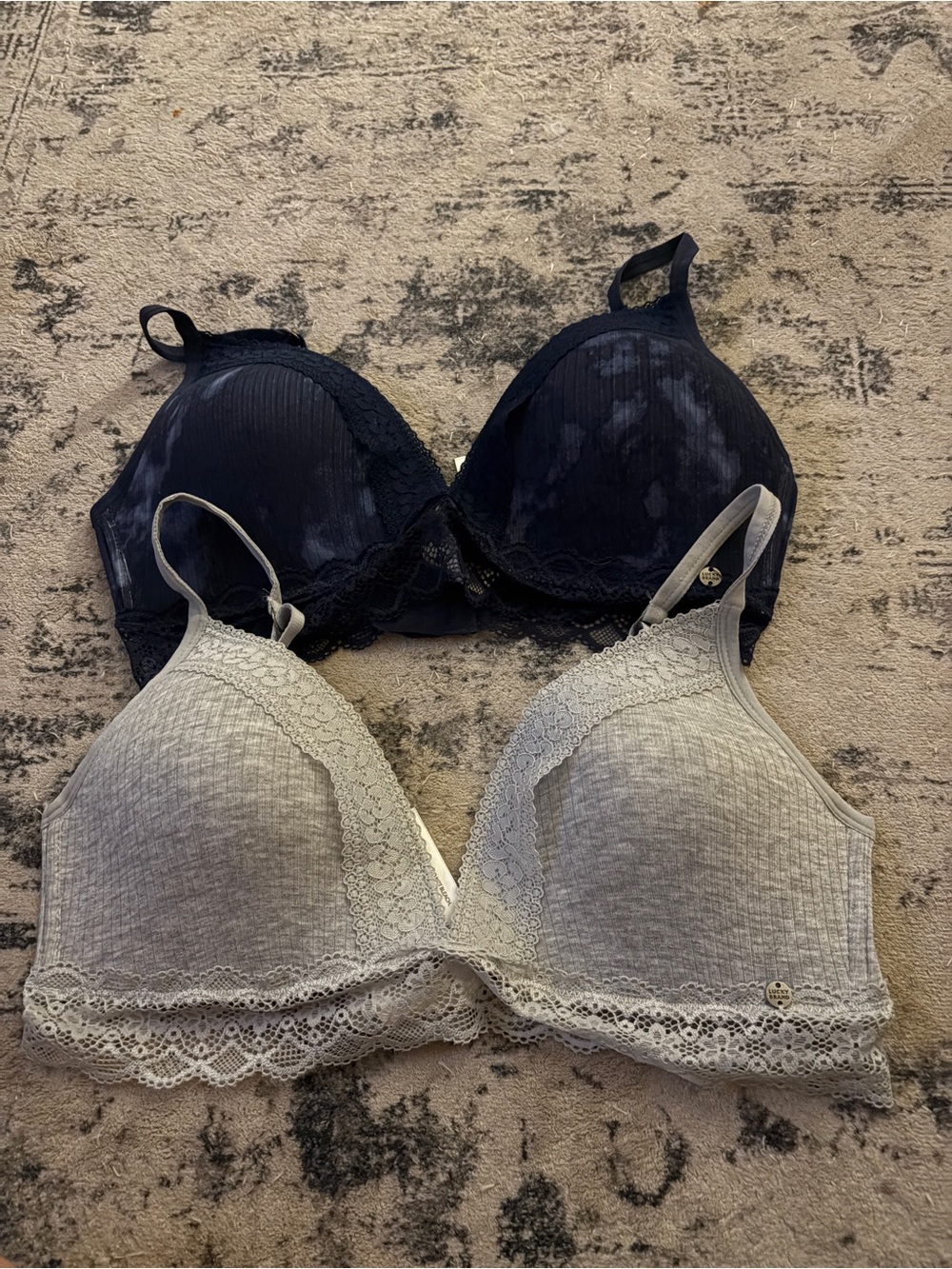Lucky Brand Lace-Trim Seamless Bras - Tye Dye Navy Blue & Light Gray
